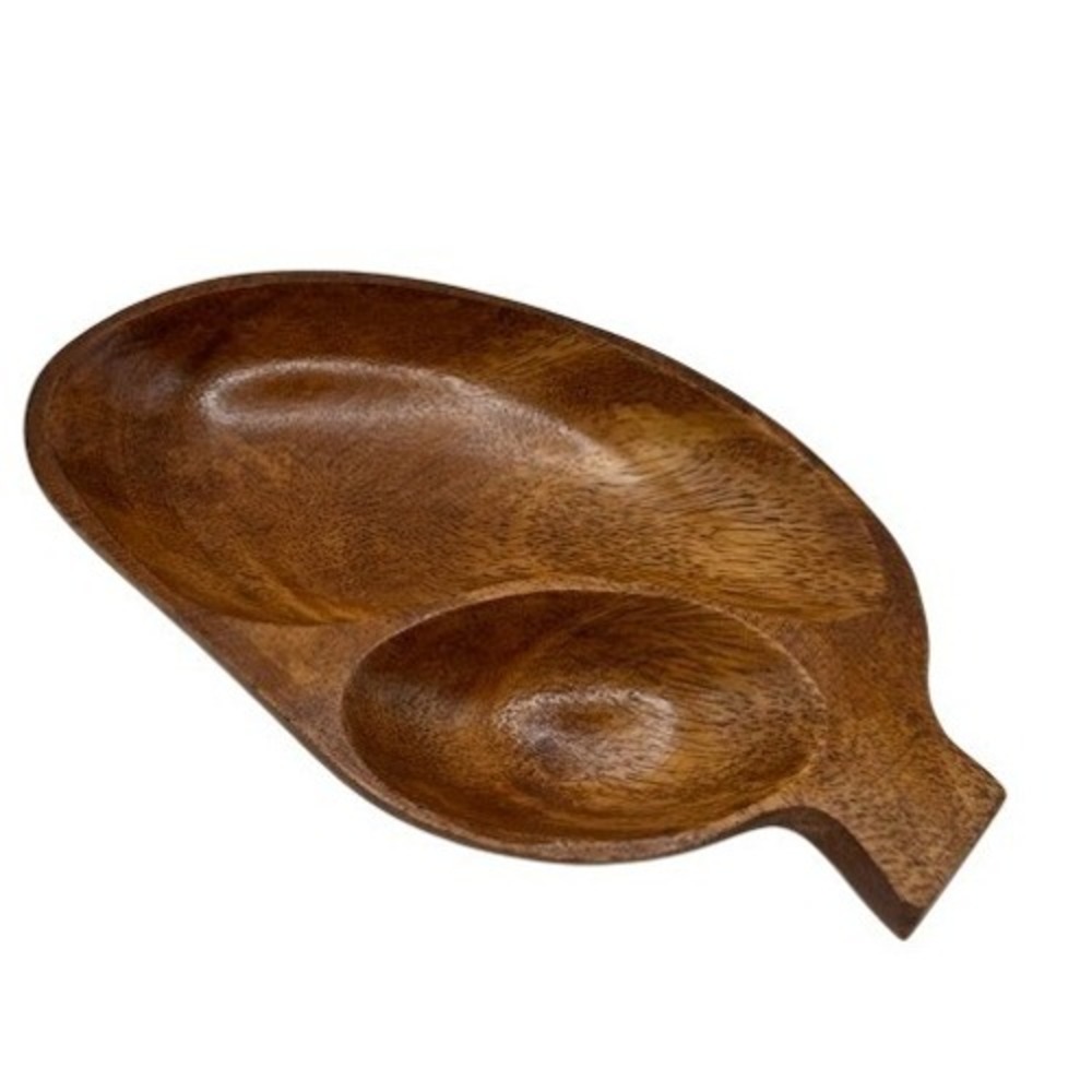 Vintage Monkey Pod Wood Mango Shaped 2 Section Serving Tray Snack Dish Brown - Picture 3 of 11